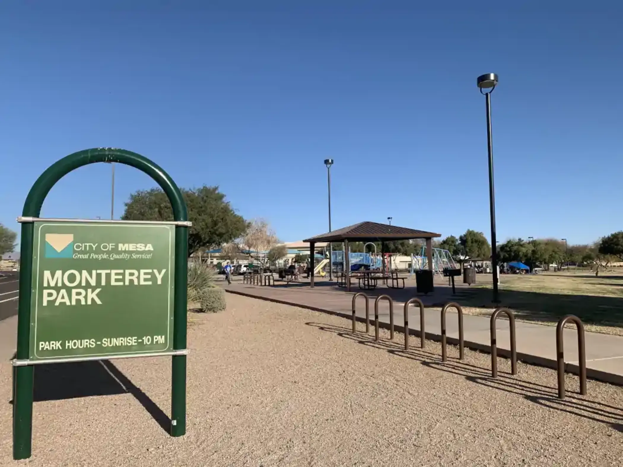 Monterrey Park- No bathrooms but still a great park. (5 min. read) Entrance to Monterry Park in Mesa, Arizona
