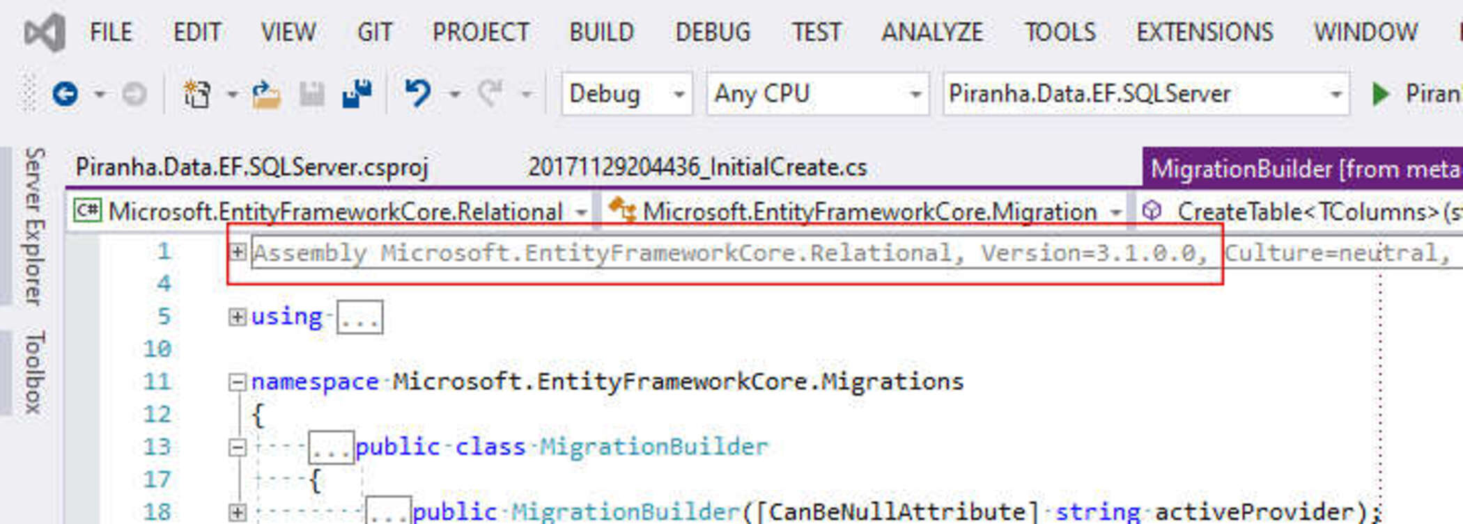 An odd runtime, Piranha CMS related error due to mismatched Entity Framework libraries. A snippet of the Piranha CMS Homepage