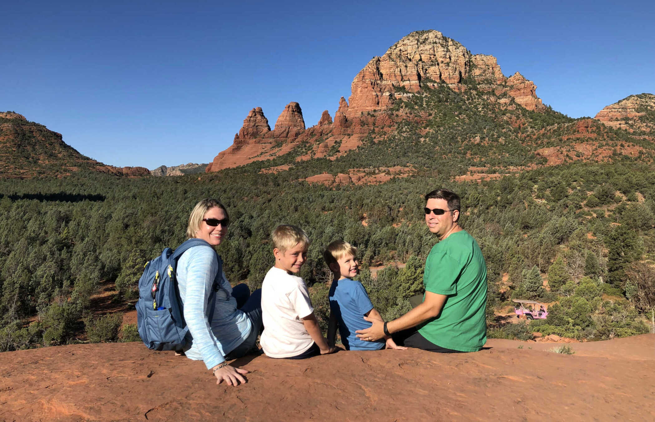 A few words on what we're up to and how it's going. Our family overlooking red rocks in Sedona, Arizona
